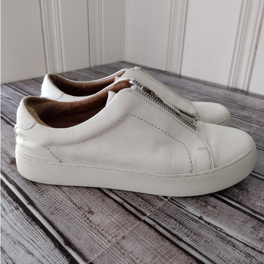 Frye | White Leather Lena Low Zip Sneaker Shoes Women's 8.5 - Picture 4 of 14